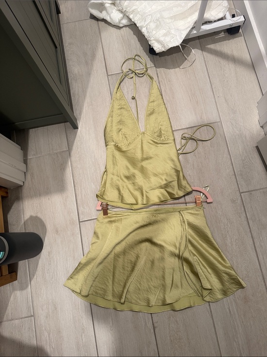 Nia Dresses & Skirts - NIA Devon top and Nicolas Skirt Lime Satin Set